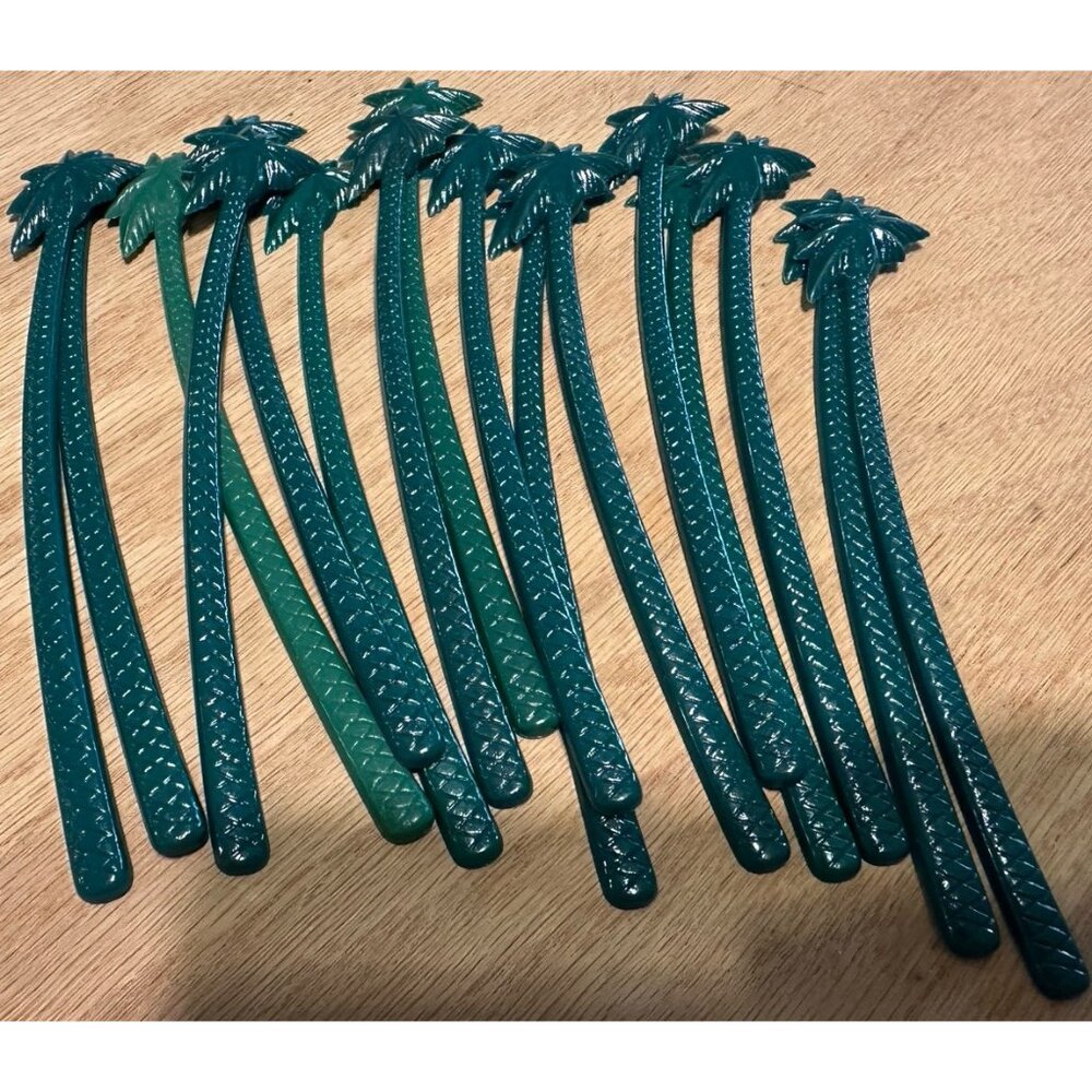 16 Vtg Tropical Palm Tree Swizzle Sticks Drink Stirrers  Green Tiki Bar Hilton